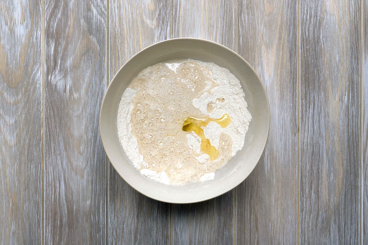 overhead shot of bowl of flour