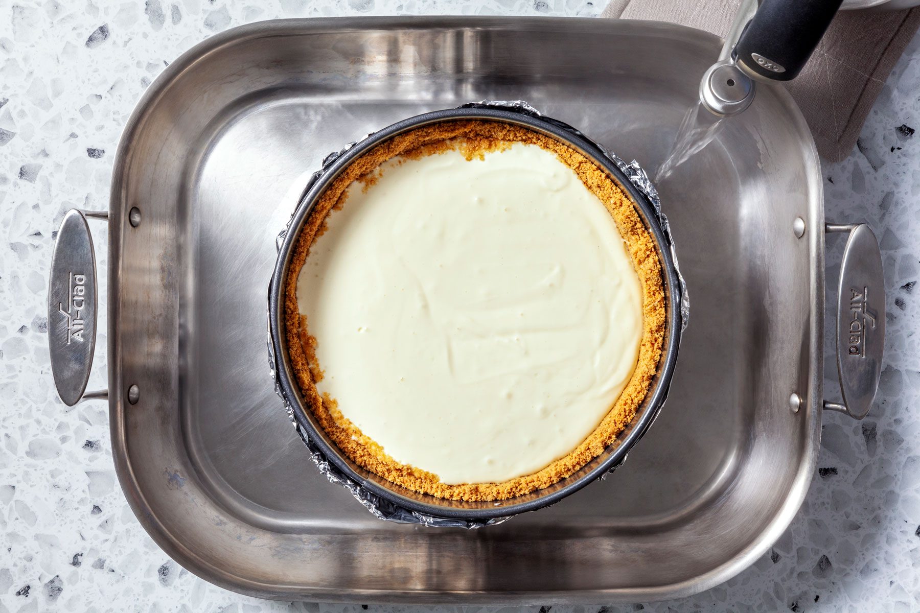 cheesecake mix in water bath