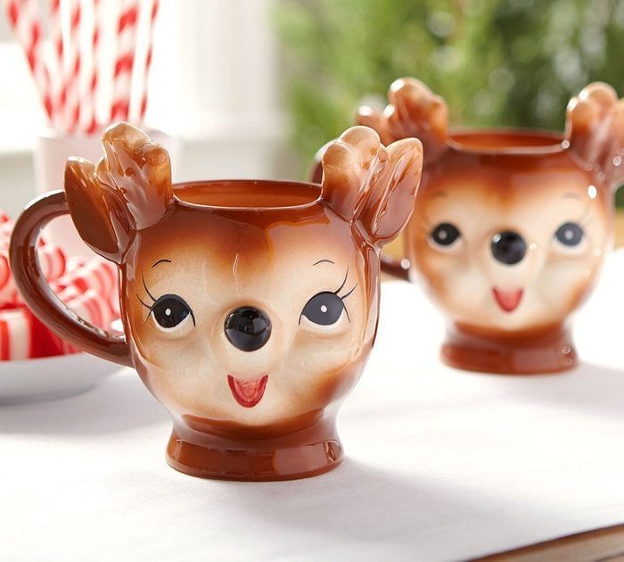 Cheeky Reindeer Shaped Handcrafted Ceramic Mugs Ecomm Via Potterybarn