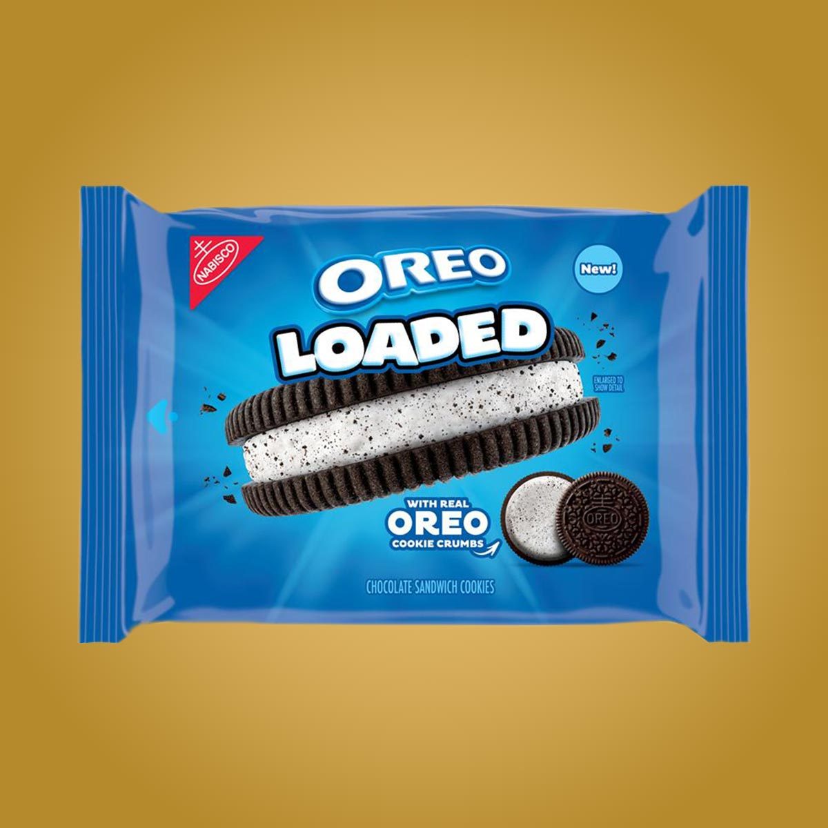 A package of Oreo Loaded on a yellow background