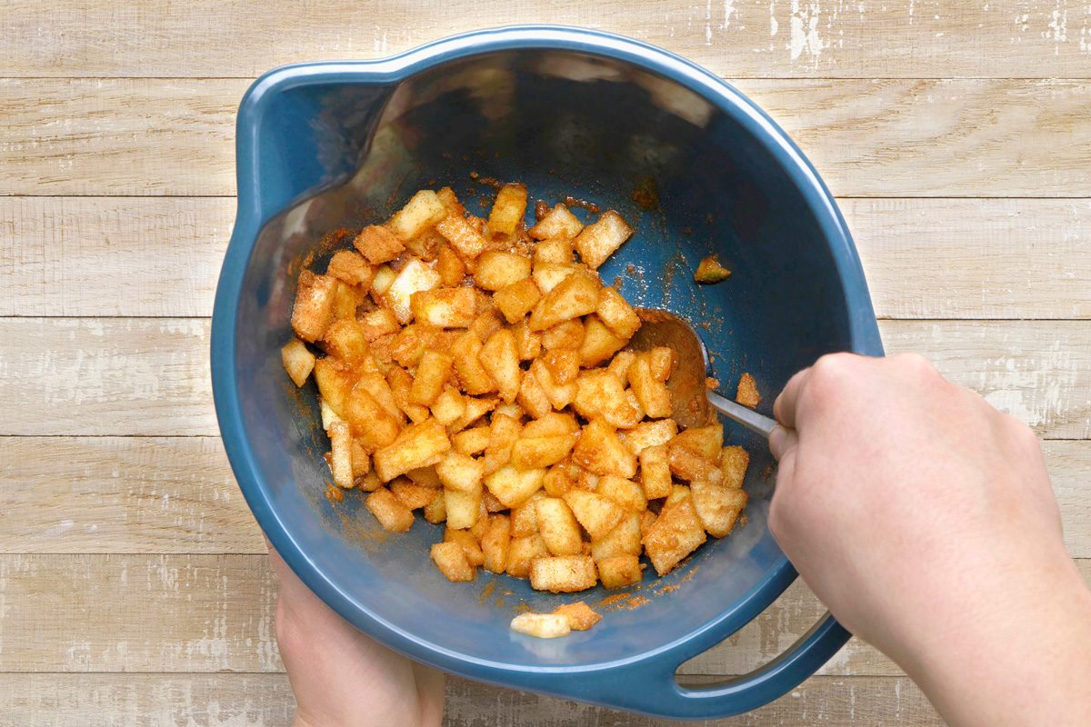 chopped apples, brown sugar, cinnamon and cornstarch combined in a bowl