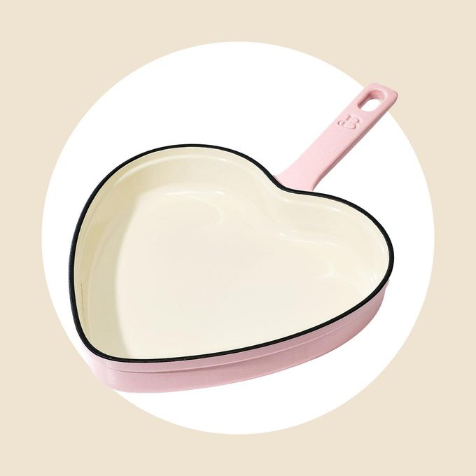 Beautiful 10” Enameled Cast Iron Heart Skillet, Pink Champagne By Drew Barrymore