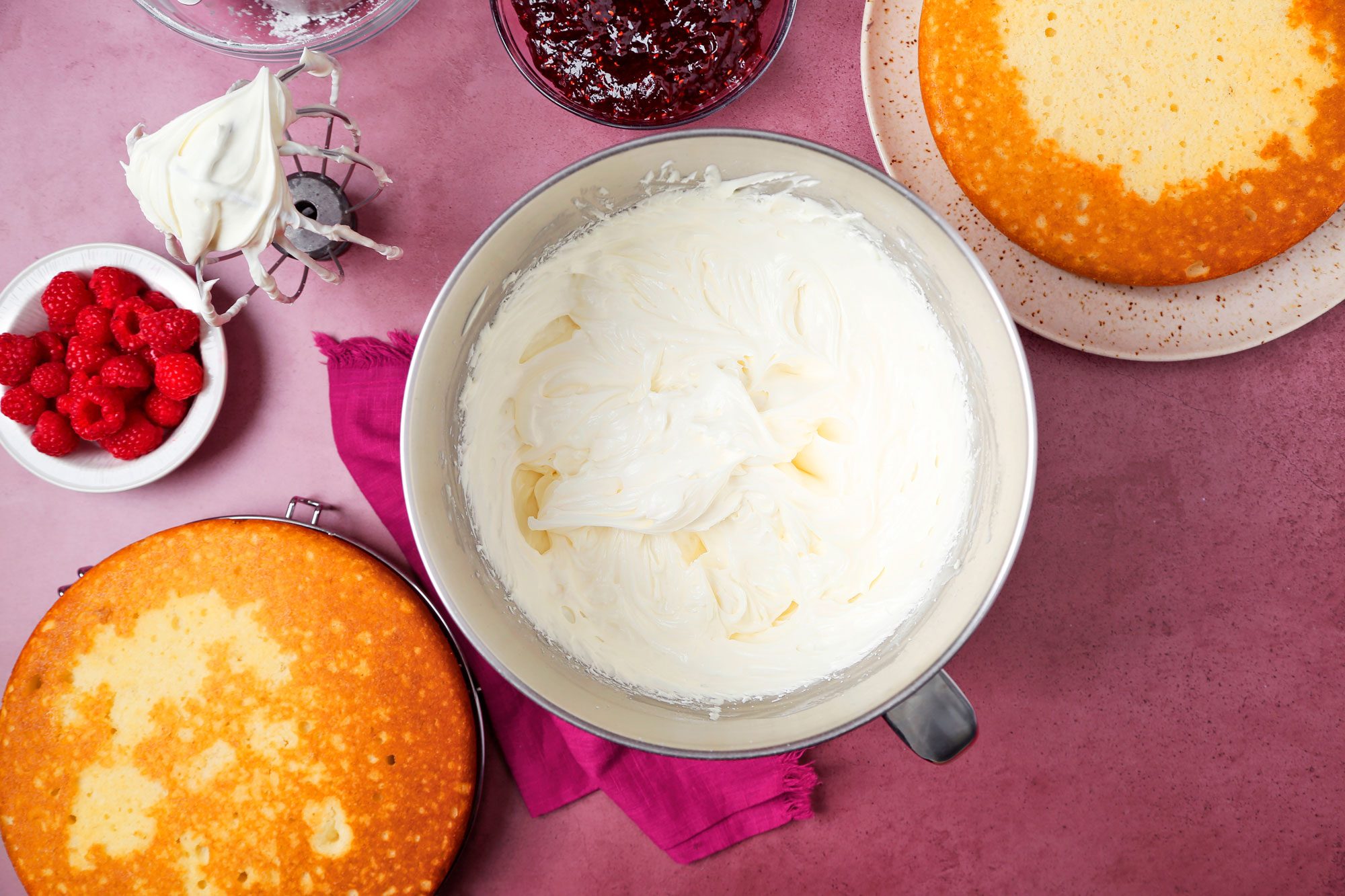 Frosting beaten together in a large mixing bowl.
