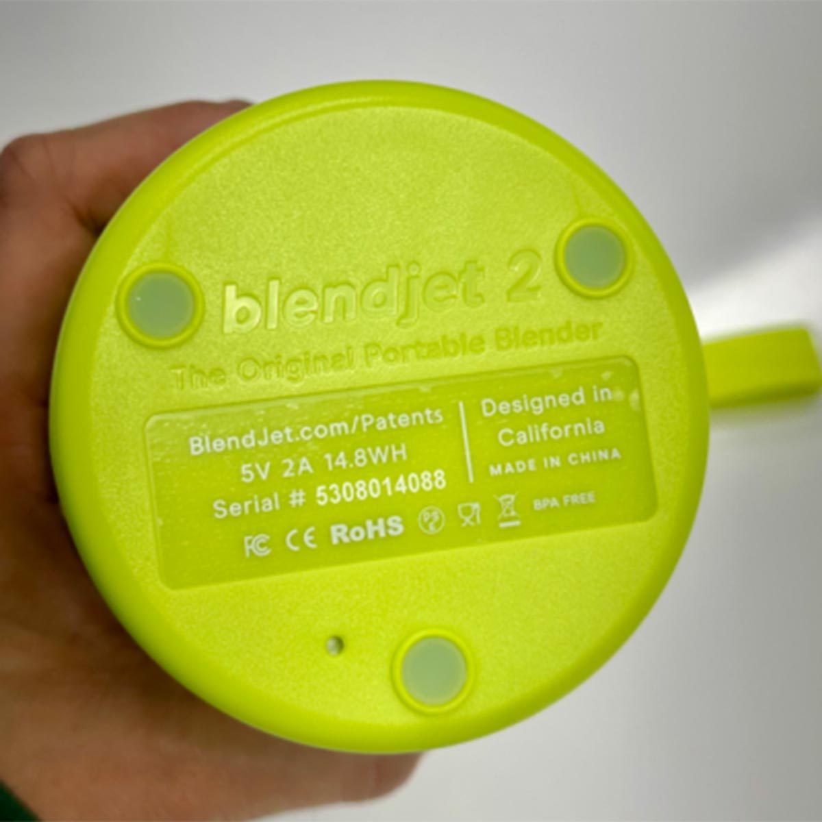 Bottom of a lime green BlendJet