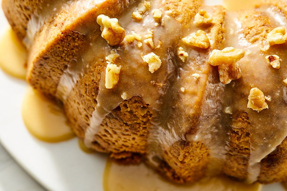 Close up shot of Caramel Apple Cake 