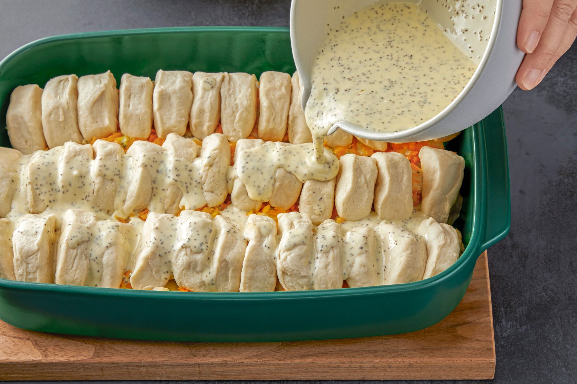 In a small bowl, combine the remaining ingredients; pour over biscuits.