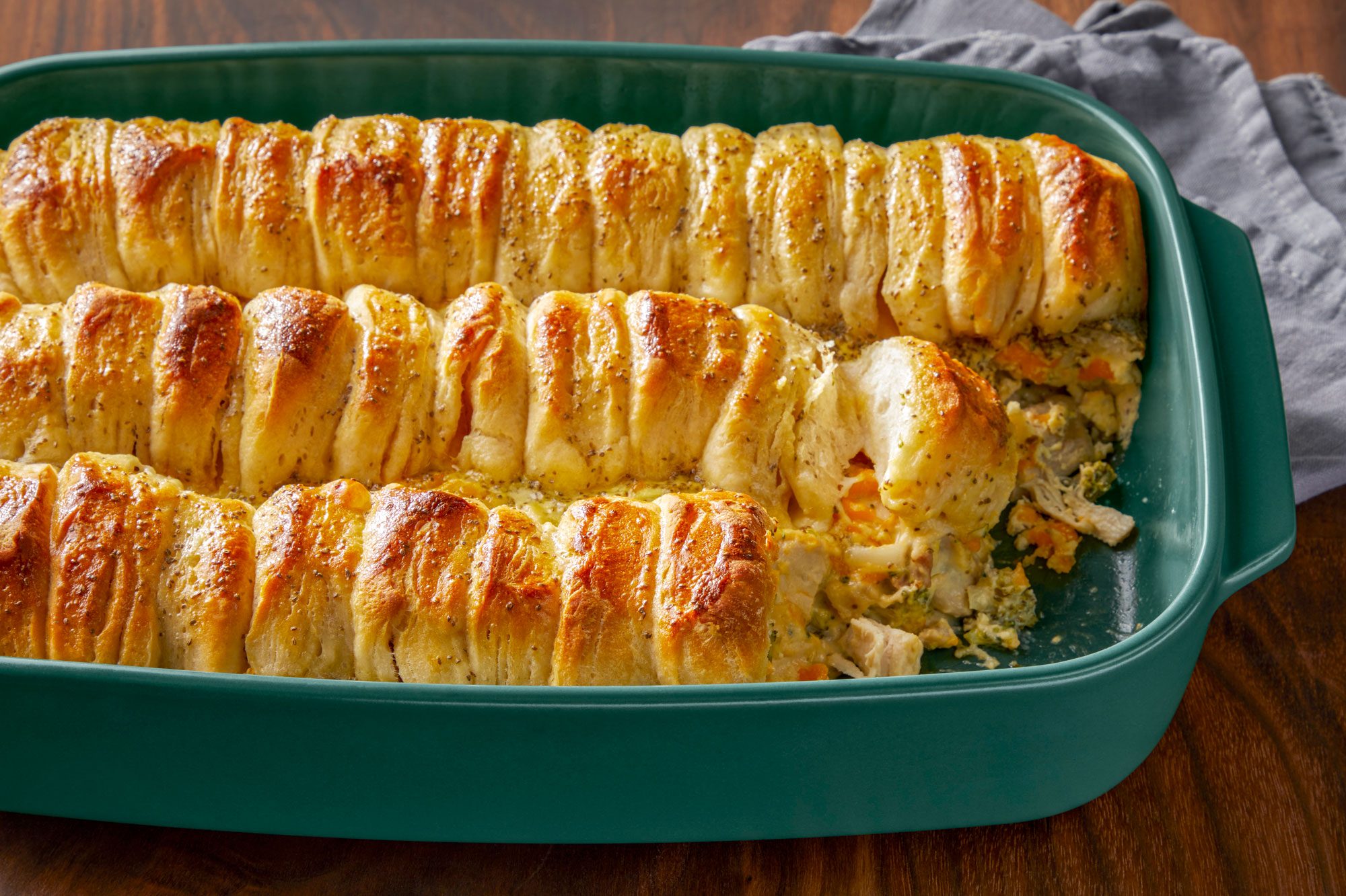 Delicious looking Chicken Biscuit Casserole in a pan
