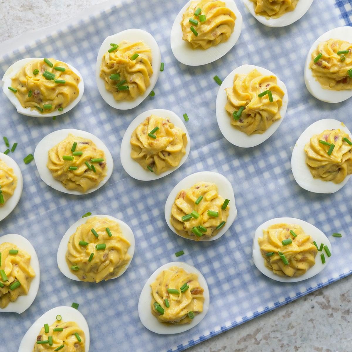 Bourbon Candied Bacon Deviled Eggs