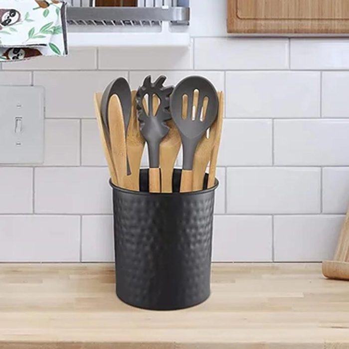 Hand Hammered Metal Kitchen Utensil Holder