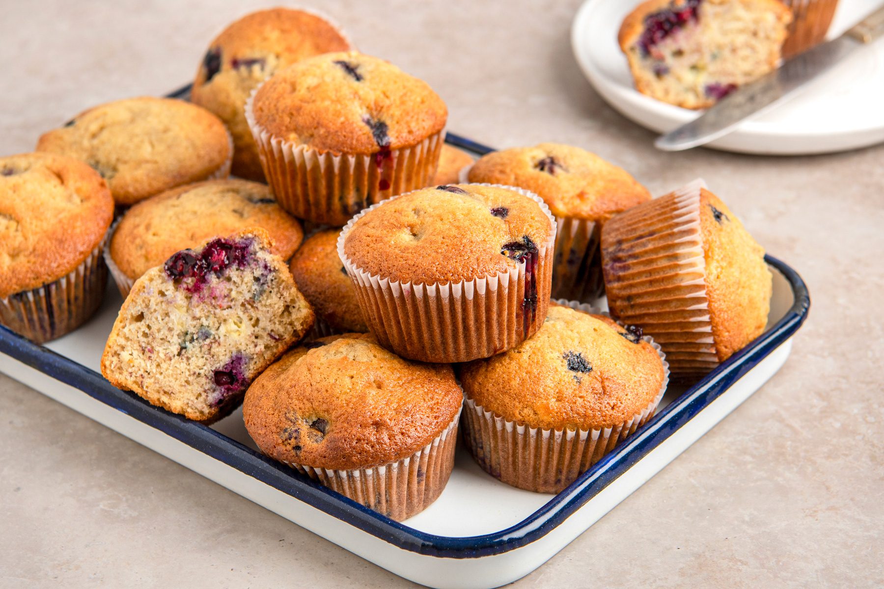 Banana Blueberry Muffins is ready and served in a Plate
