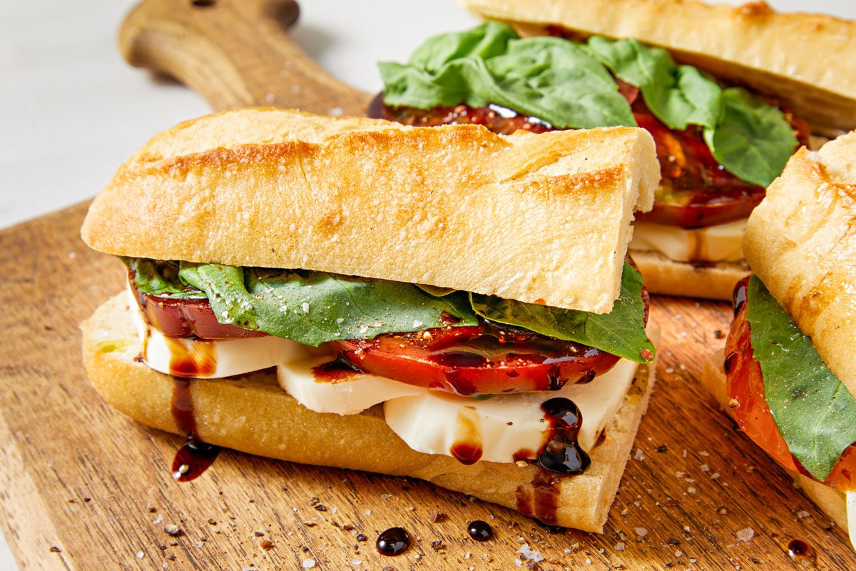 close up shot of Flavorful Caprese Sandwich;