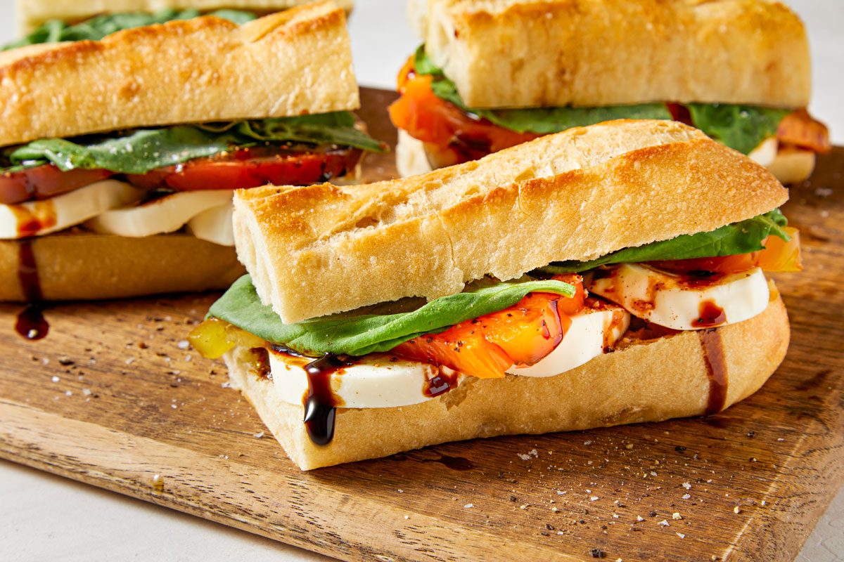 close up shot of Flavorful Caprese Sandwich;