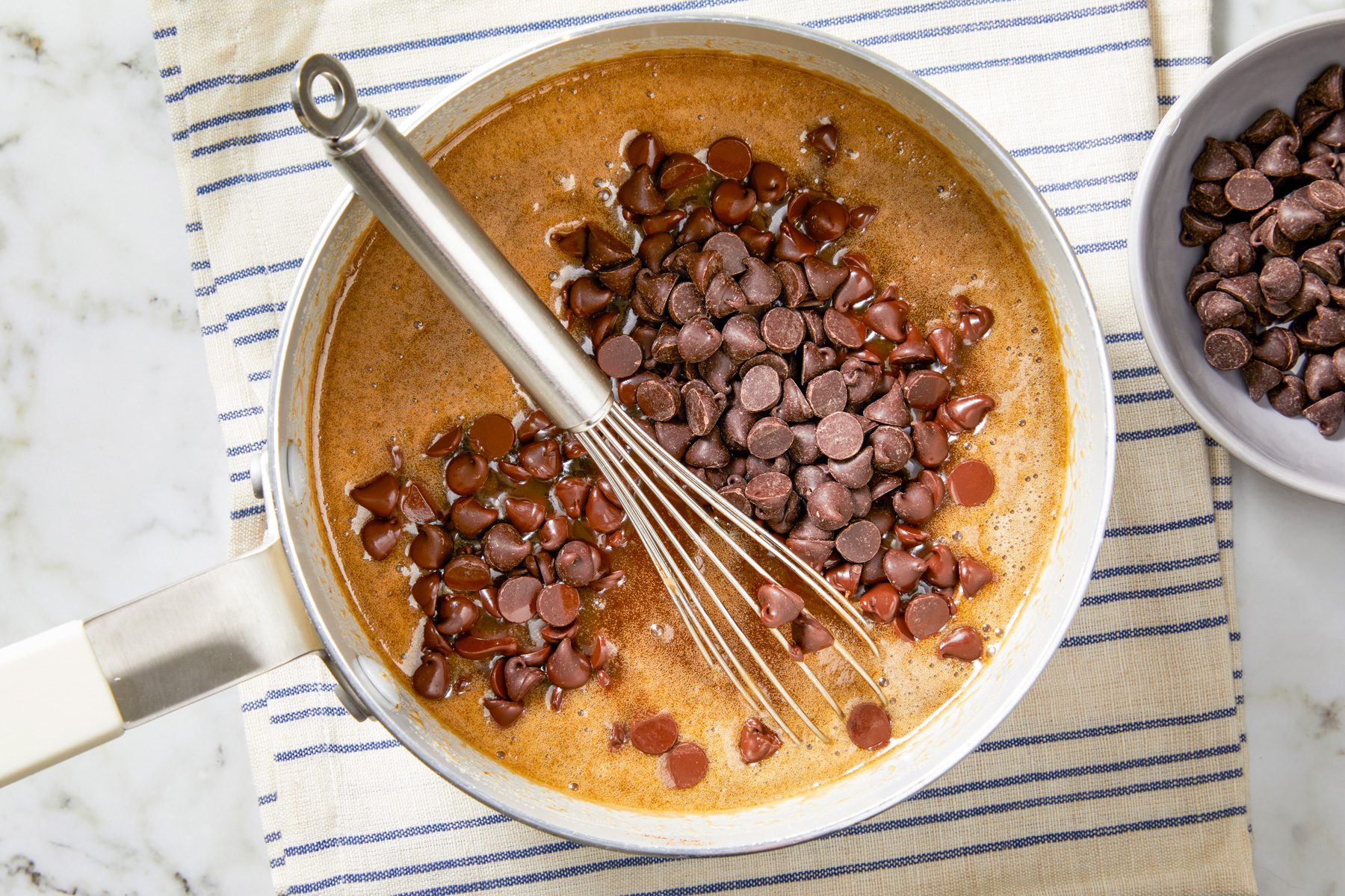 Add chocolate chips and stir until melted.