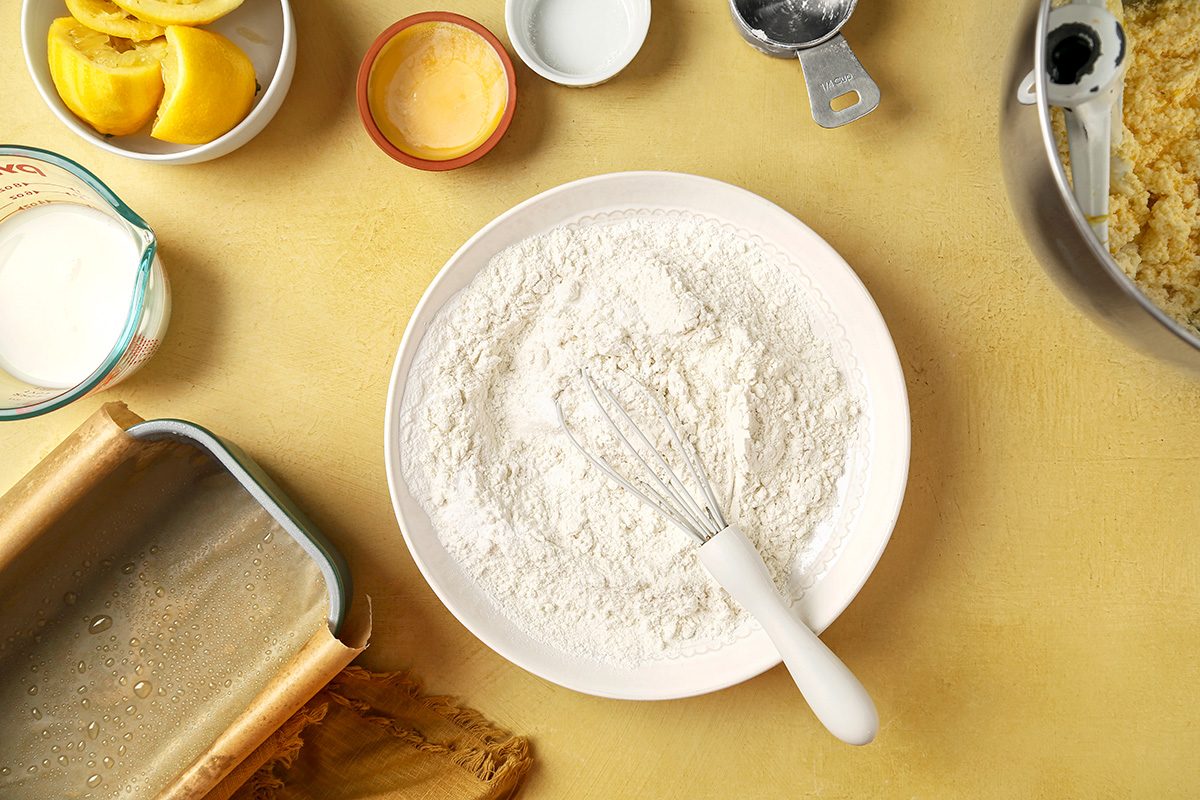 In a small bowl whisk together flour; baking powder and salt