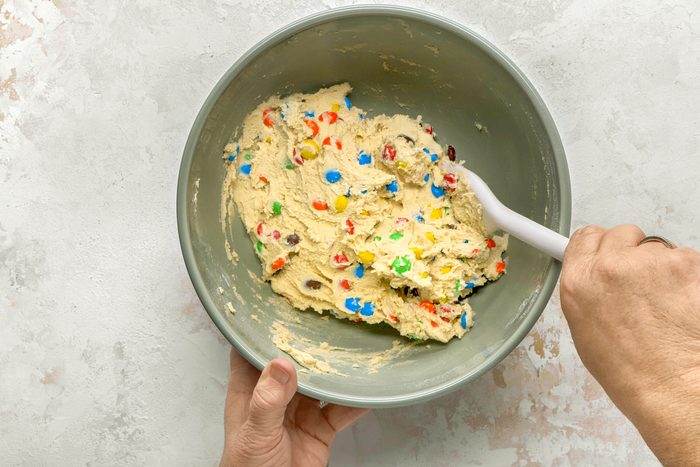 Fold in the M&Ms with a rubber spatula