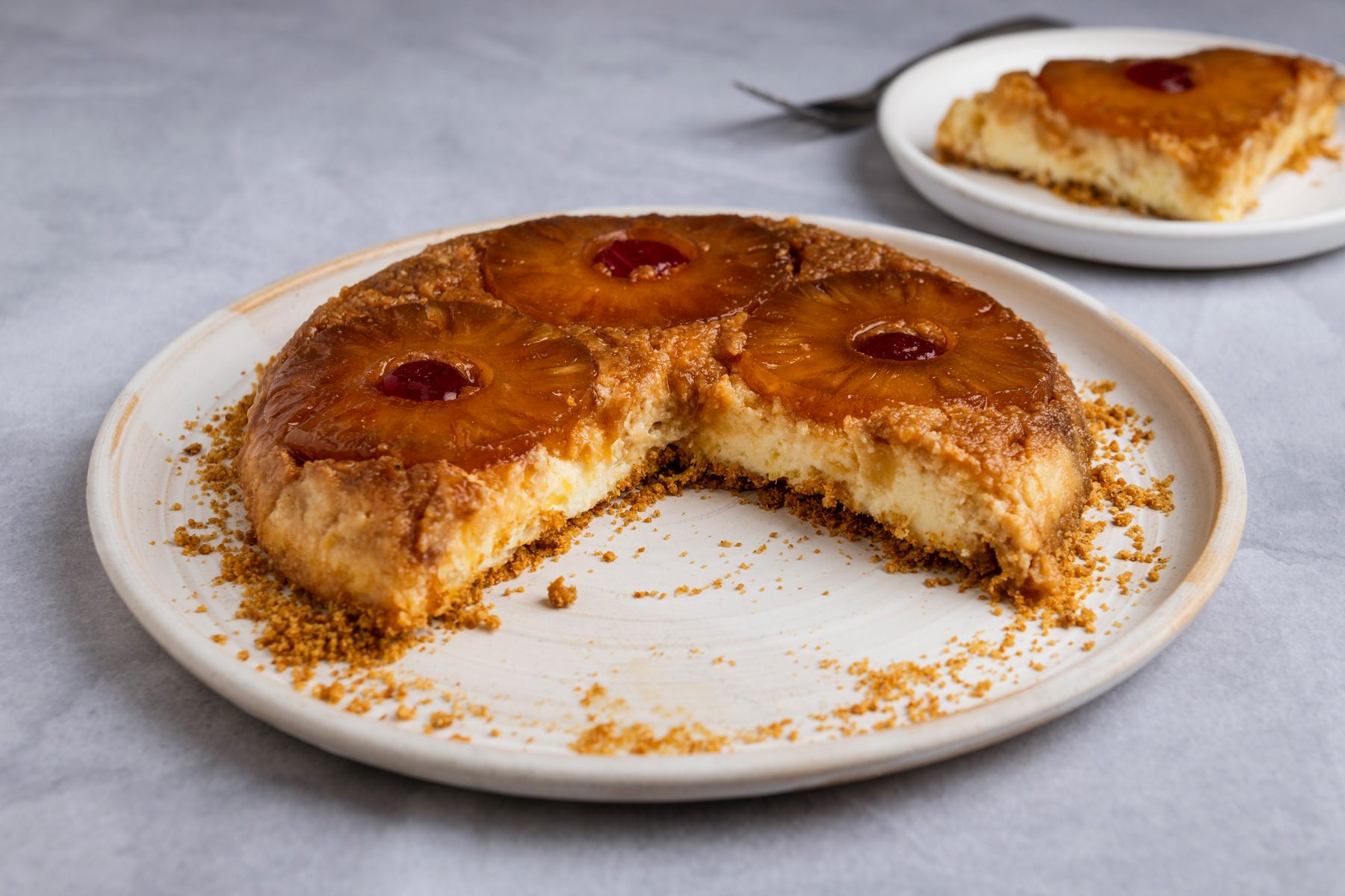 3/4th shot of Pineapple Upside-Down Cheesecake