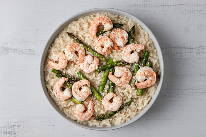 Shrimp and Asparagus Risotto is ready and served in a Bowl