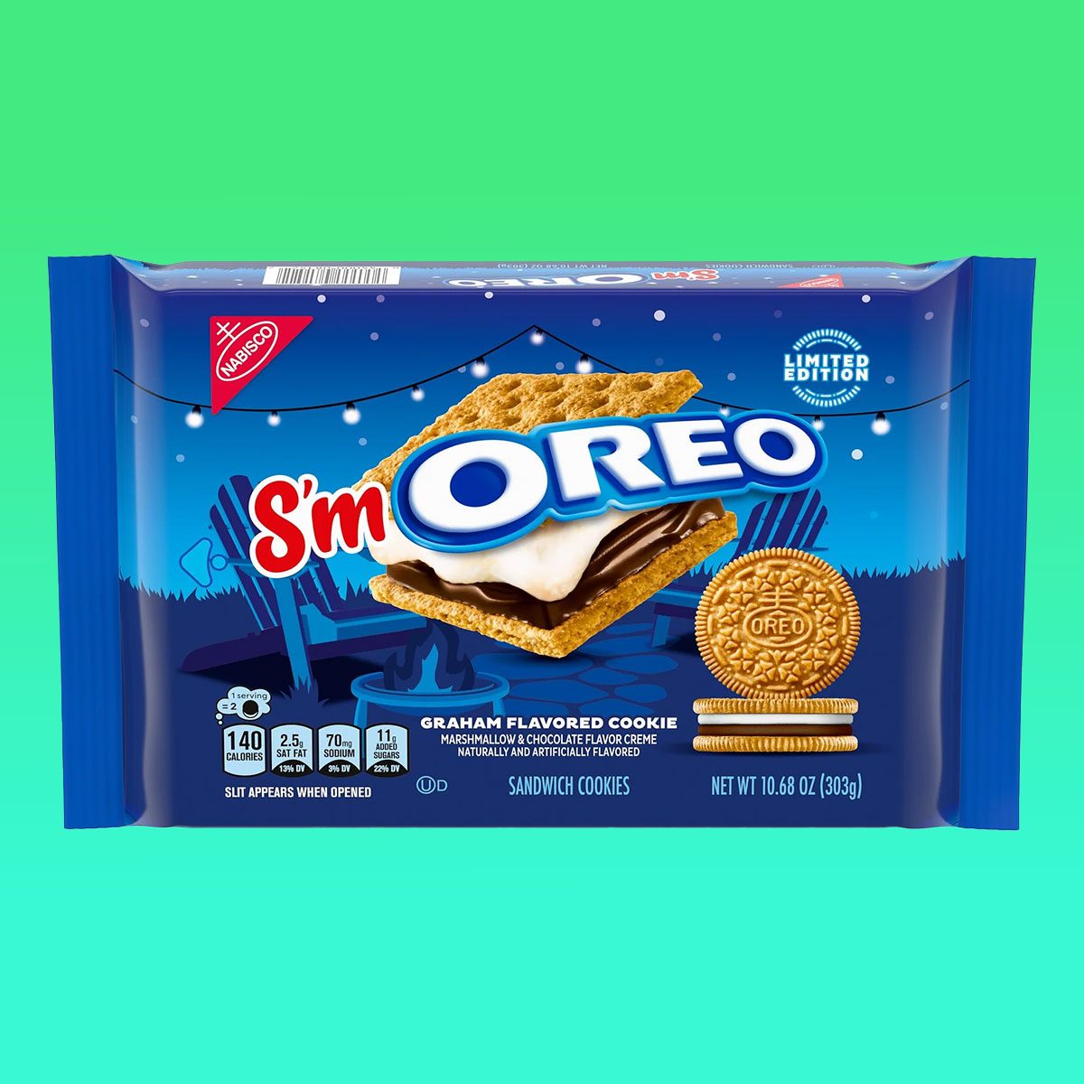Sm'Oreos package on a teal and green background