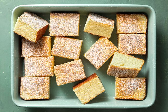 Hot milk sponge cake in a tray