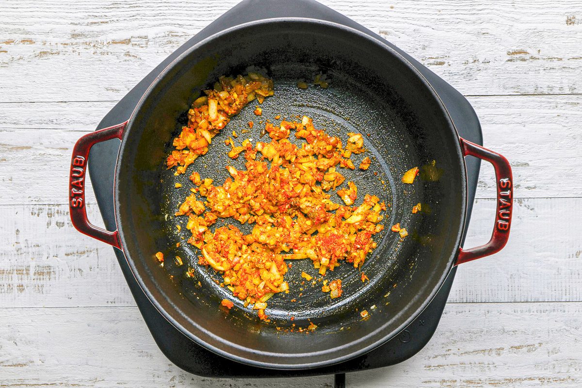 ginger and garlic added to sauteed onions
