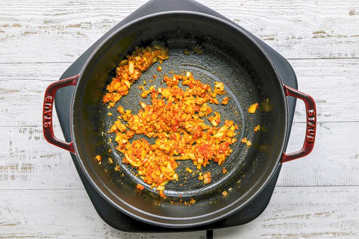 ginger and garlic added to sauteed onions