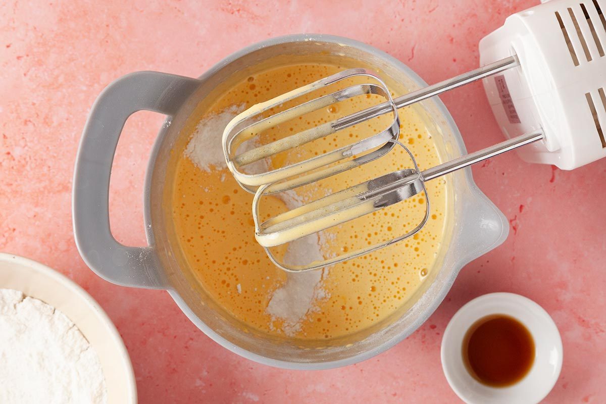 mixing bowl containing an egg mixture