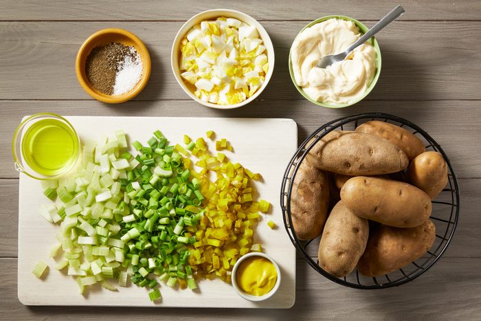 Overhead shot of ingredients on the kitchen counter