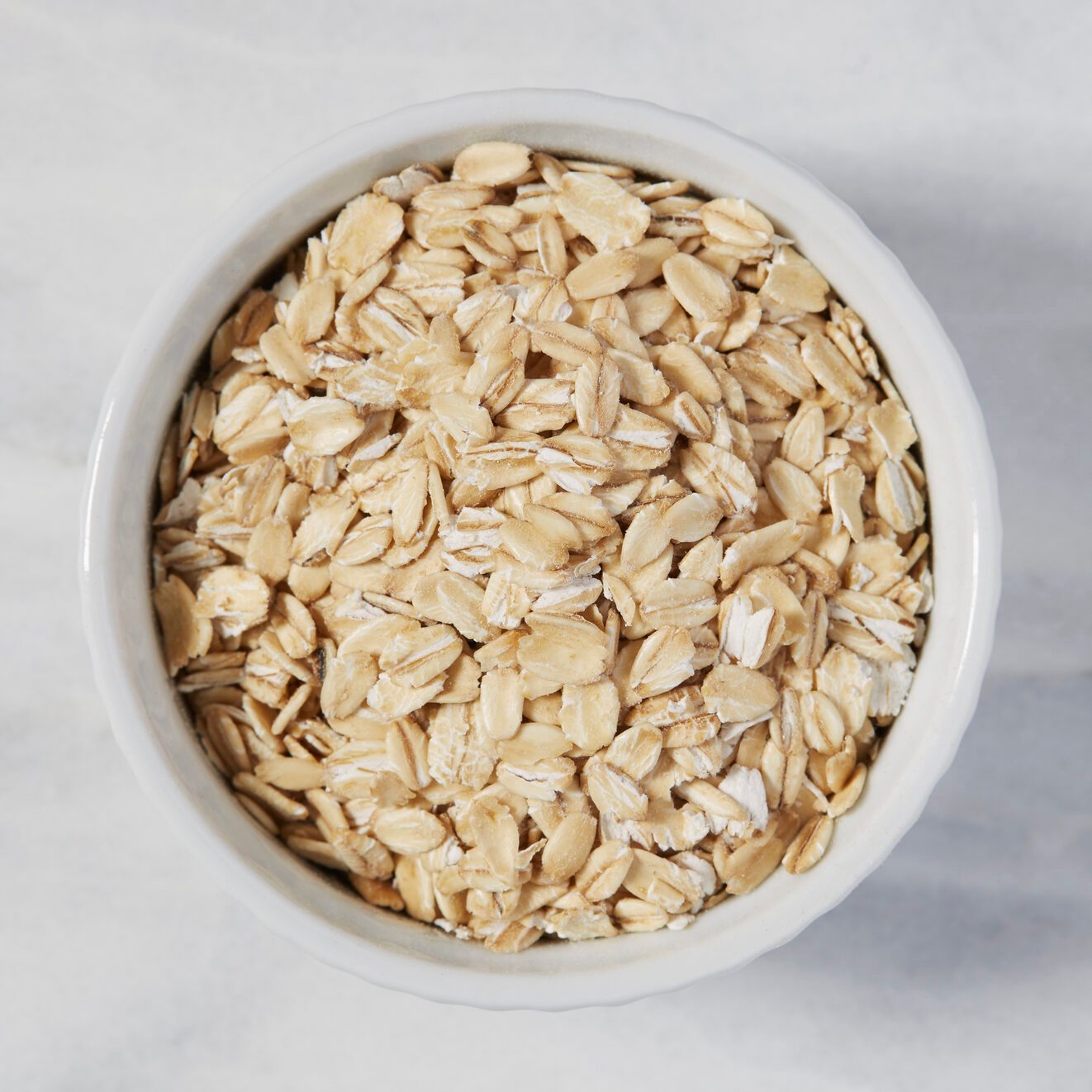 Overhead view of oats in bowl