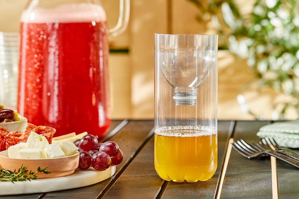 DIY homemade fly trap on the table near food