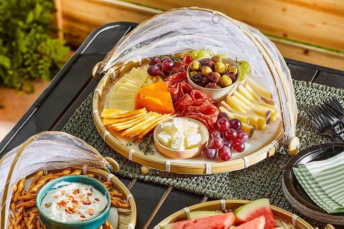 Food on table in serving tray