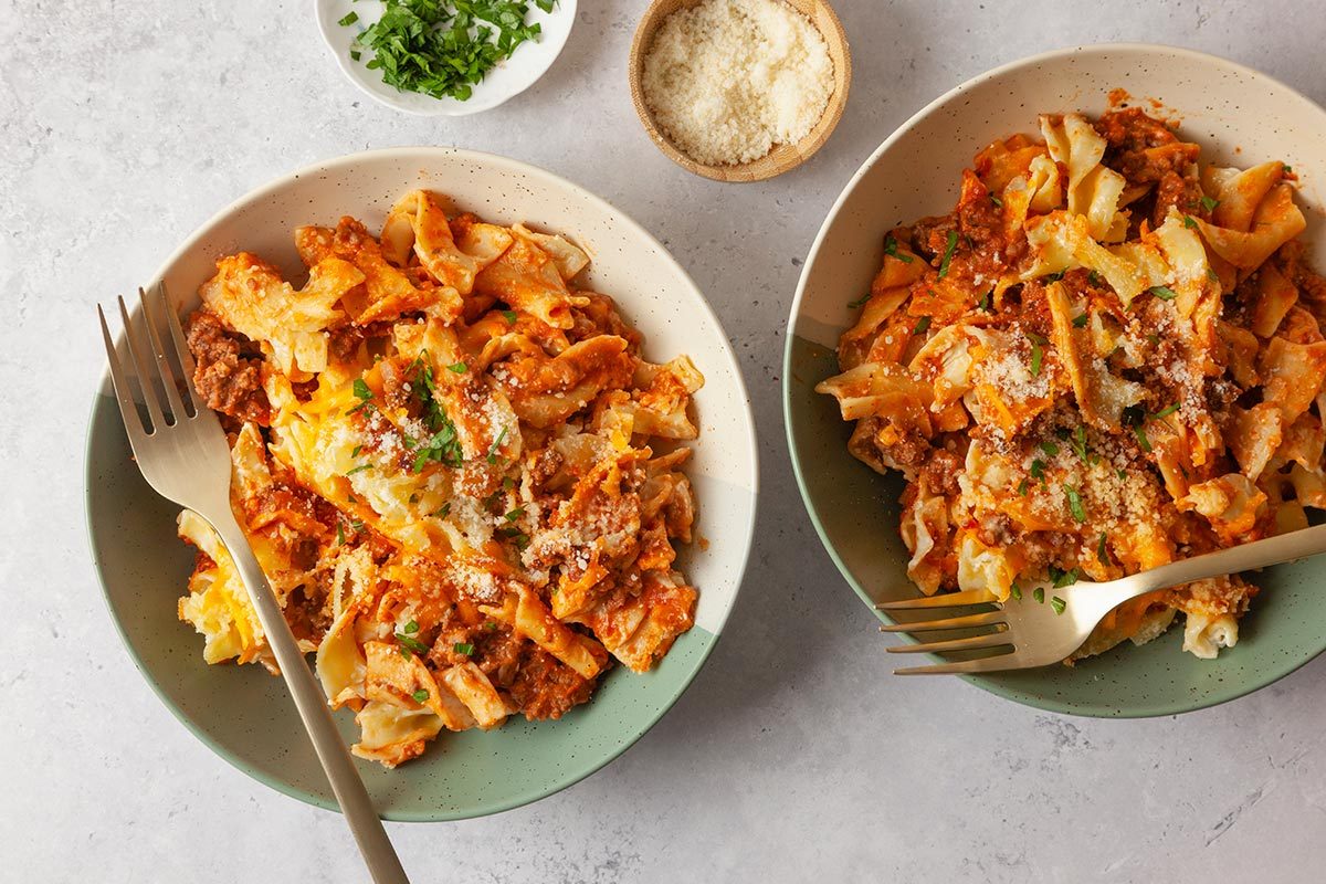 Poor Man's Casserole in bowls, ready to serve