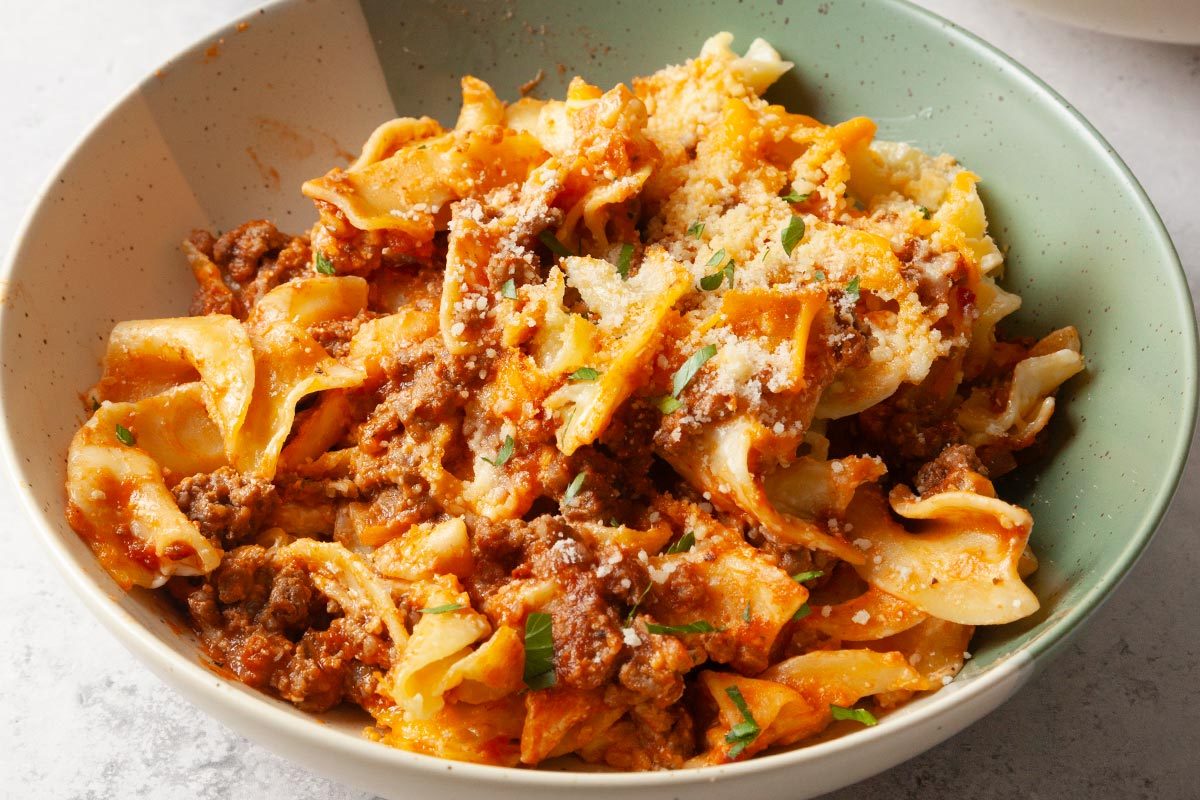 Poor Man's Casserole in a bowl, ready to serve