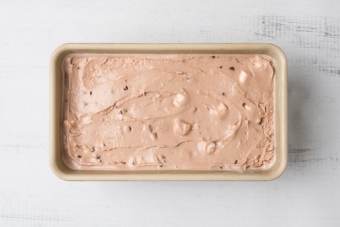 Overhead shot of transfer ice cream to freezer containers