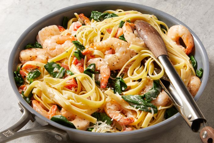 3/4th shot of Spinach Shrimp Fettuccine