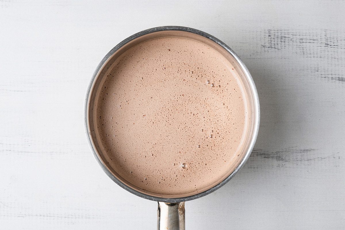 Overhead shot of a large saucepan; combine milk and half-and-half