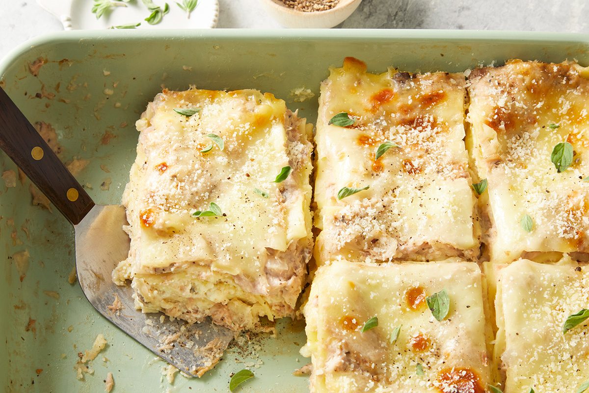 3/4th shot of Cheesy Tuna Lasagna