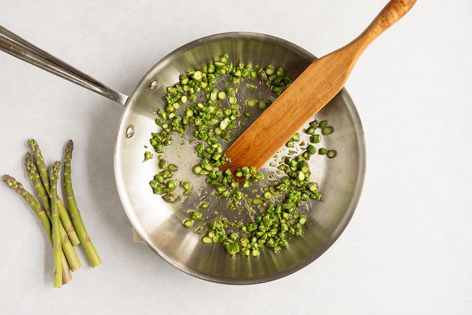 Tips of the Asparagus Carbonara Asparagus cooked in a pan