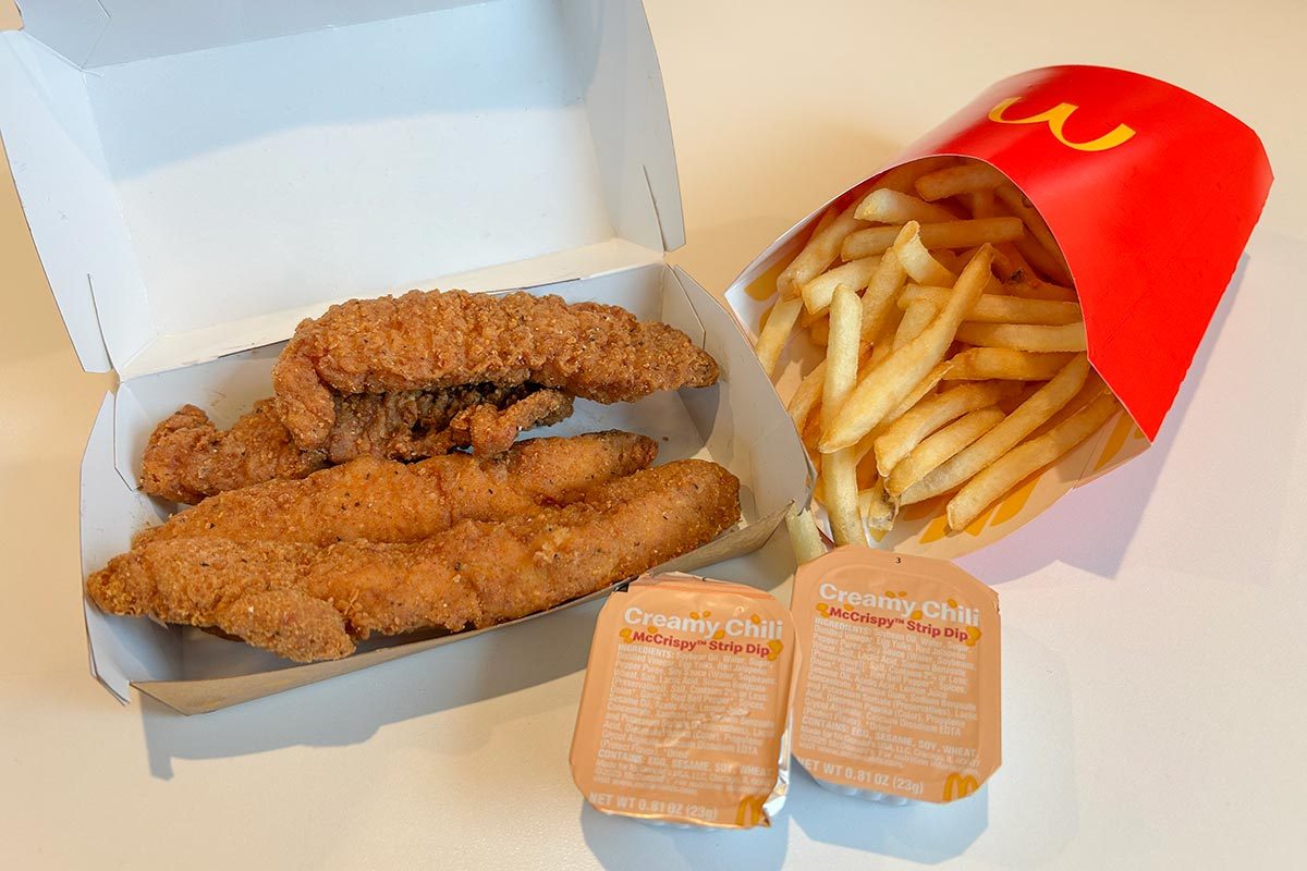 Mccrispy Strips next creamy chilli dips and fries