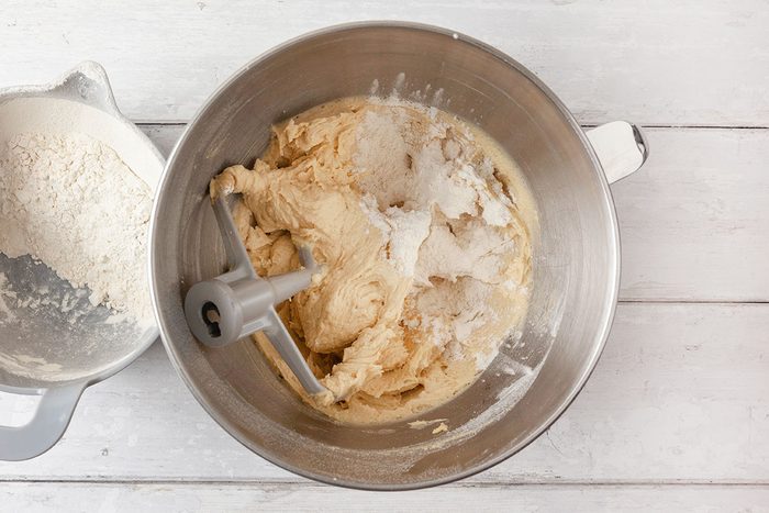 Dry ingredients being mixed in wet ingredients