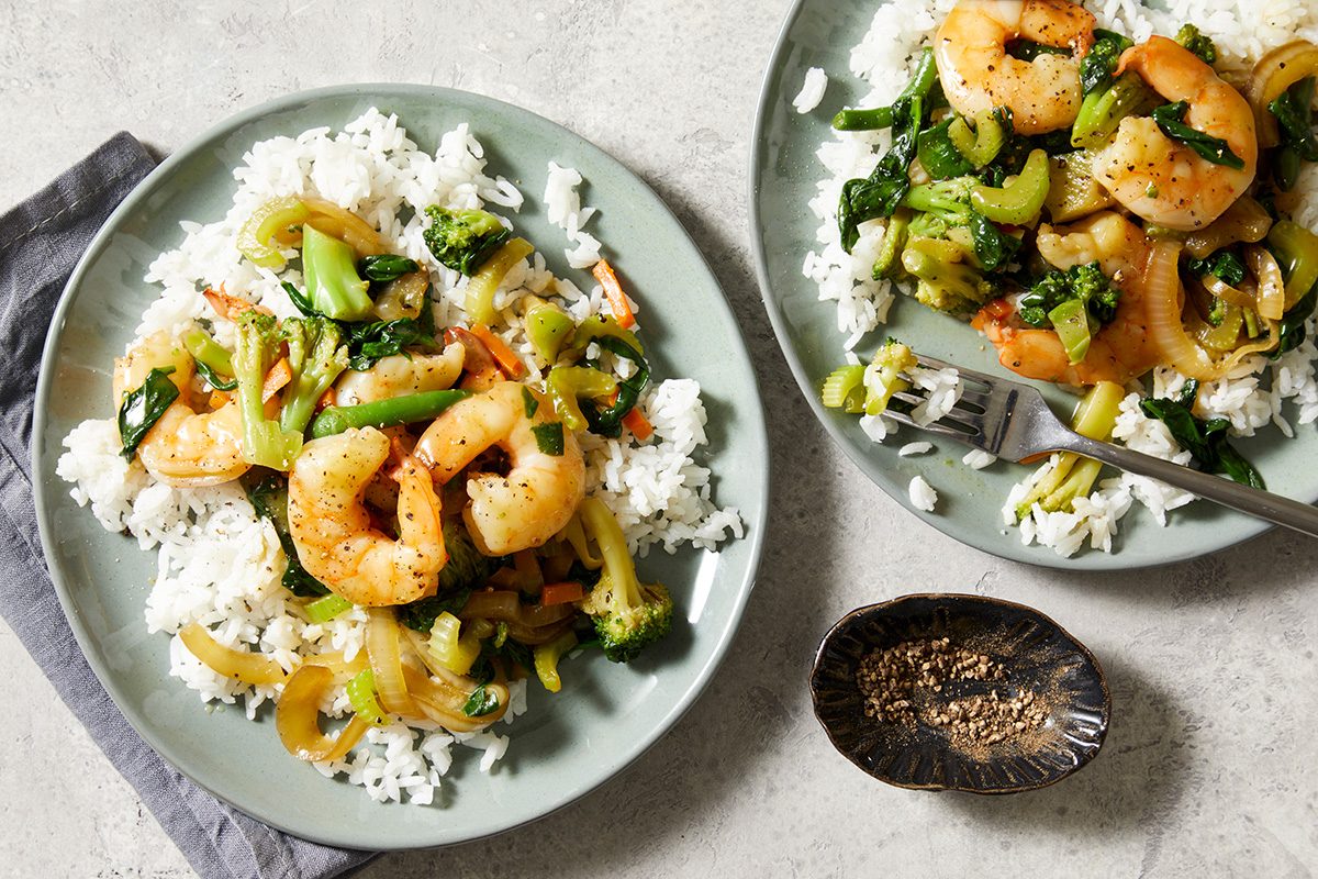 Overhead shot of Shrimp Cantonese