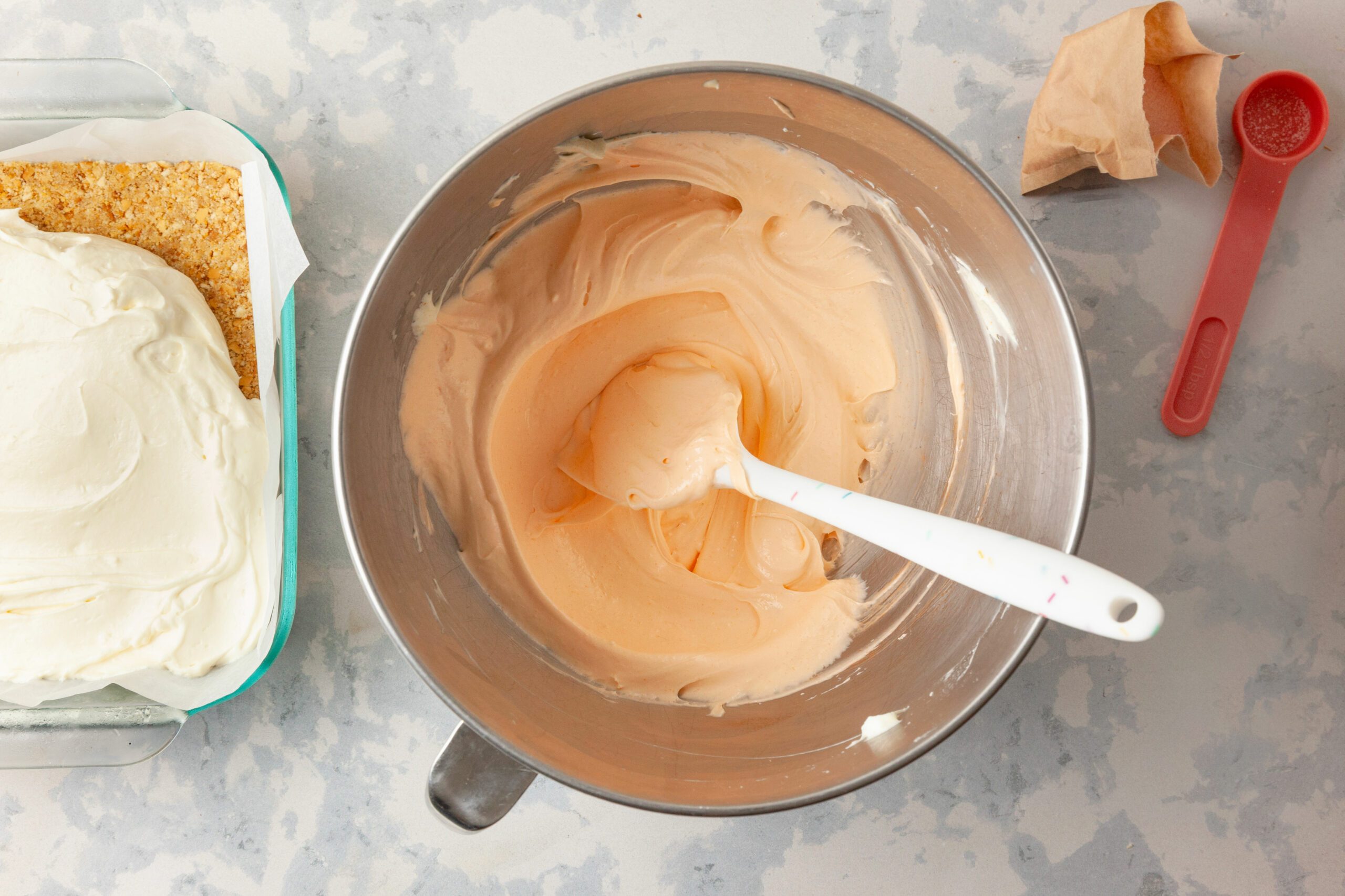 Mixture being beated until softened