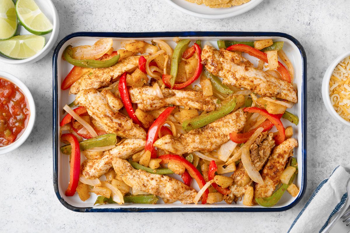 Pineapple Chicken Fajitas is ready and served in a Baking Dish