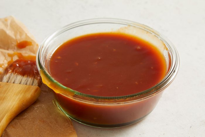 3/4 shot of Rhubarb Barbecue Sauce