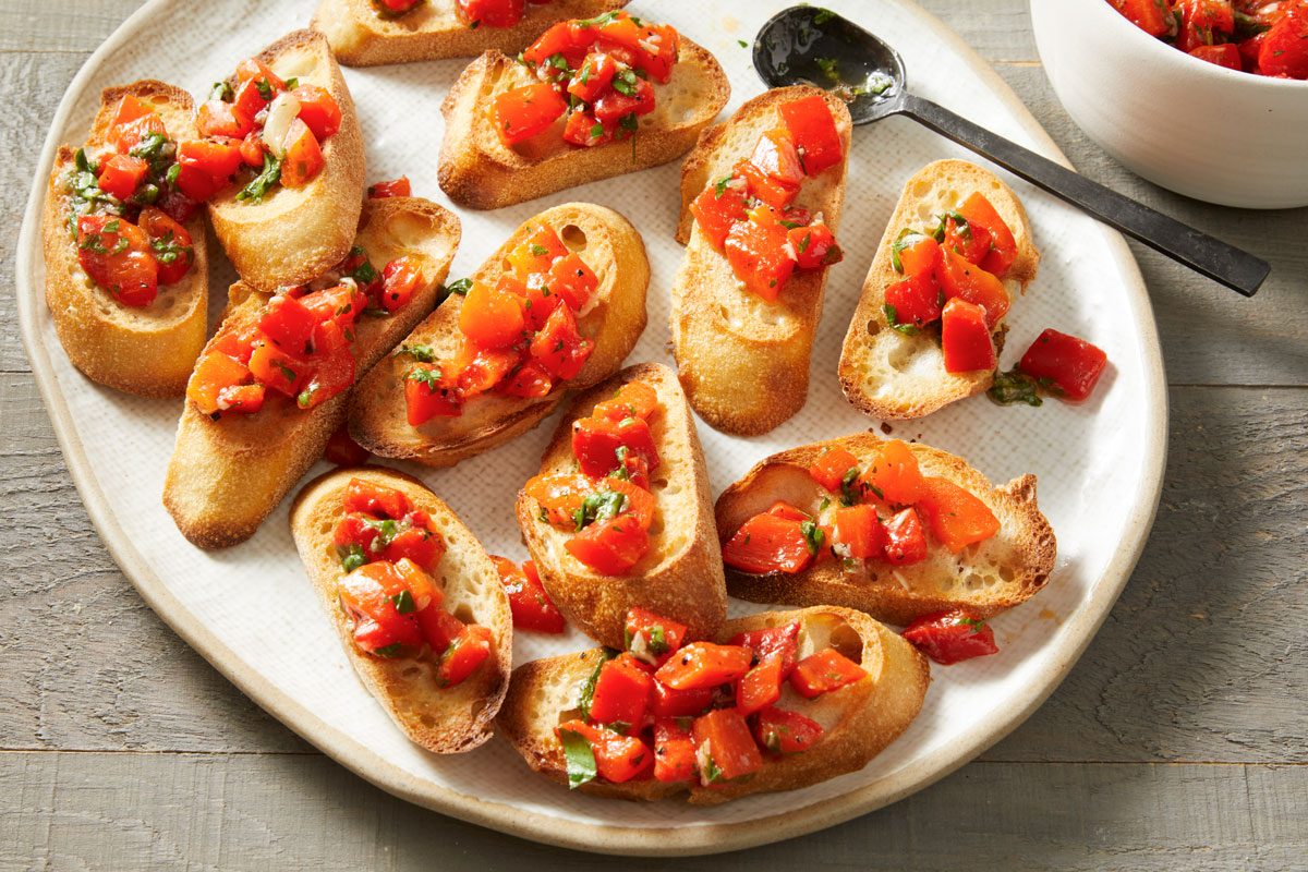 3/4 shot of Red Pepper Bruschetta