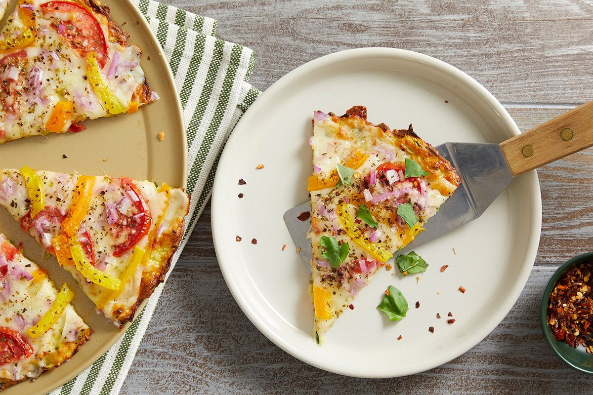 Overhead shot of Zucchini Crust Pizza Slice