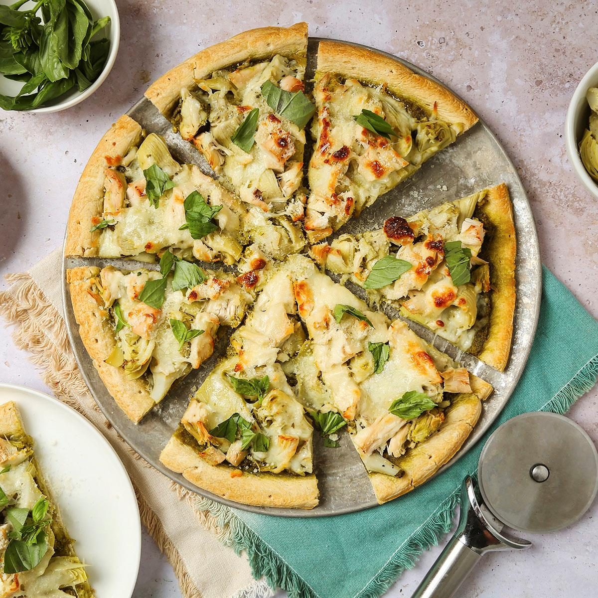 Artichoke Chicken Pesto Pizza
