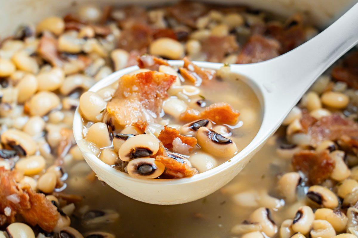 Close up shot of Black-Eyed Peas with Bacon;
