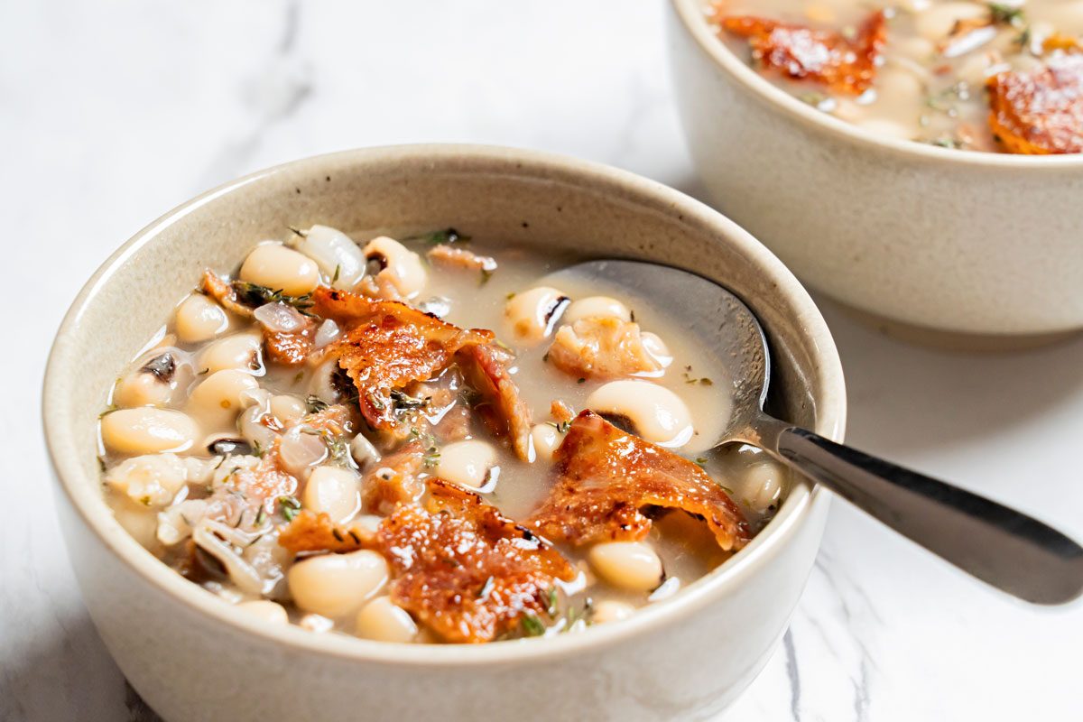 3/4 shot of Black-Eyed Peas with Bacon;