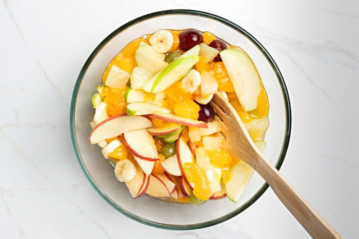 Add the orange juice, lemon juice and reserved pineapple juice; stir until smooth