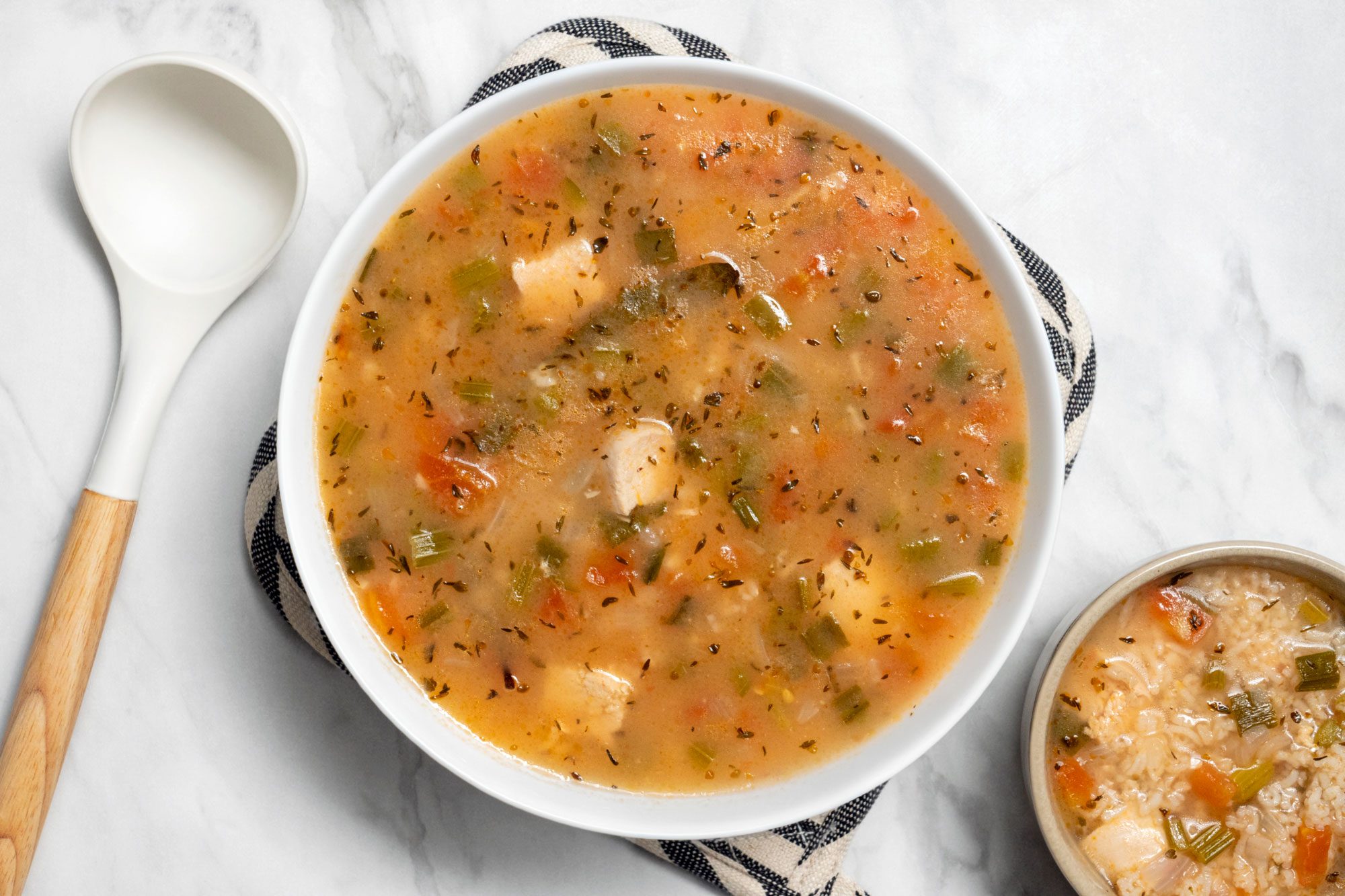 Overhead shot of Tomato Chicken Rice Soup